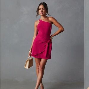 Cabana Life Tie Waist Mini Dress - Brand: Vici - Color: Fuschia - Size: Large